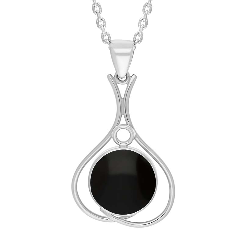 Sterling Silver Whitby Jet Round Open Frame Necklace