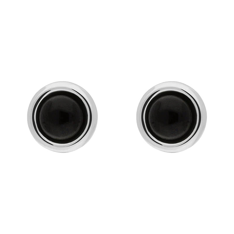 Sterling Silver Whitby Jet Round Stud Earrings - Silver