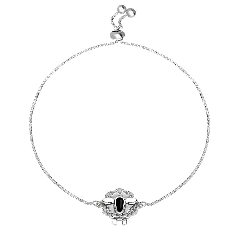 Sterling Silver Whitby Jet Sheep Adjustable Bracelet - Silver