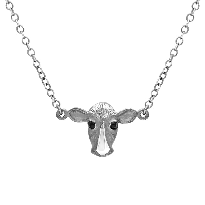 Sterling Silver Whitby Jet Single Cow Necklace