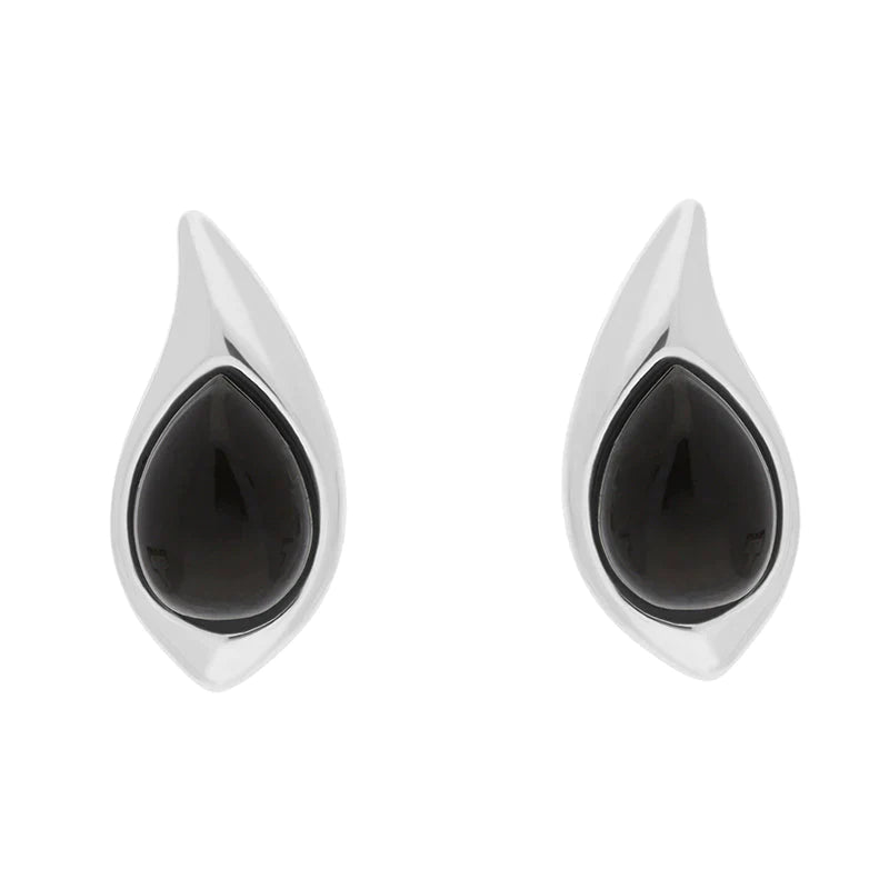 Sterling Silver Whitby Jet Small Teardrop Stud Earrings - Silver