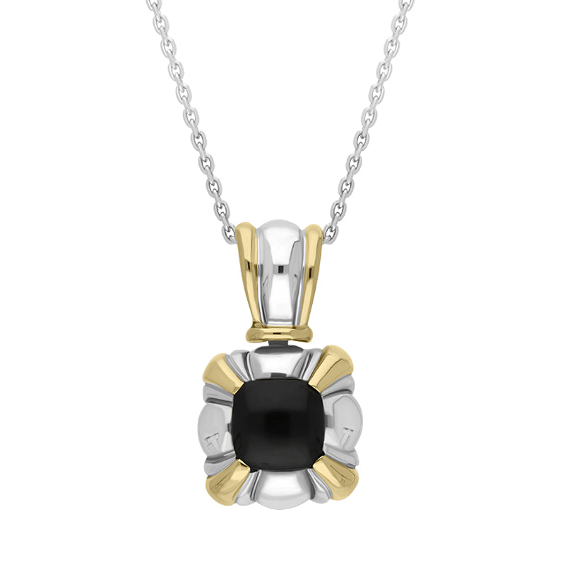 Sterling Silver Whitby Jet Square Banded Necklace D - Silver