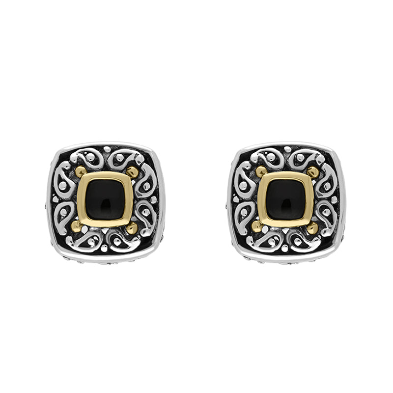 Sterling Silver Whitby Jet Square Stud Earrings D - Silver