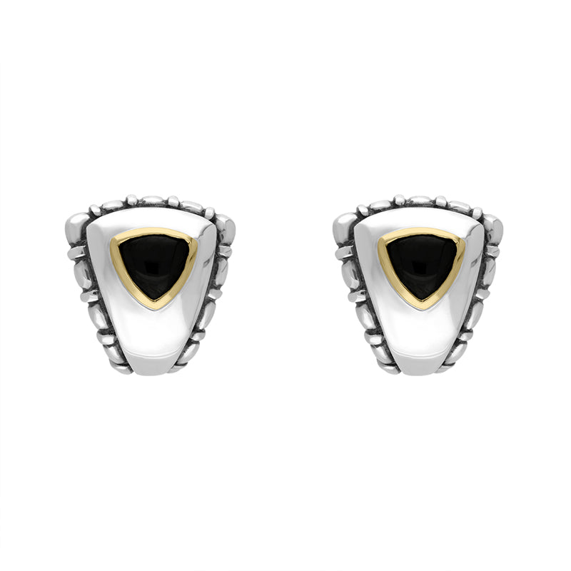 Sterling Silver Whitby Jet Triangular Omega Clip Earrings D - Silver