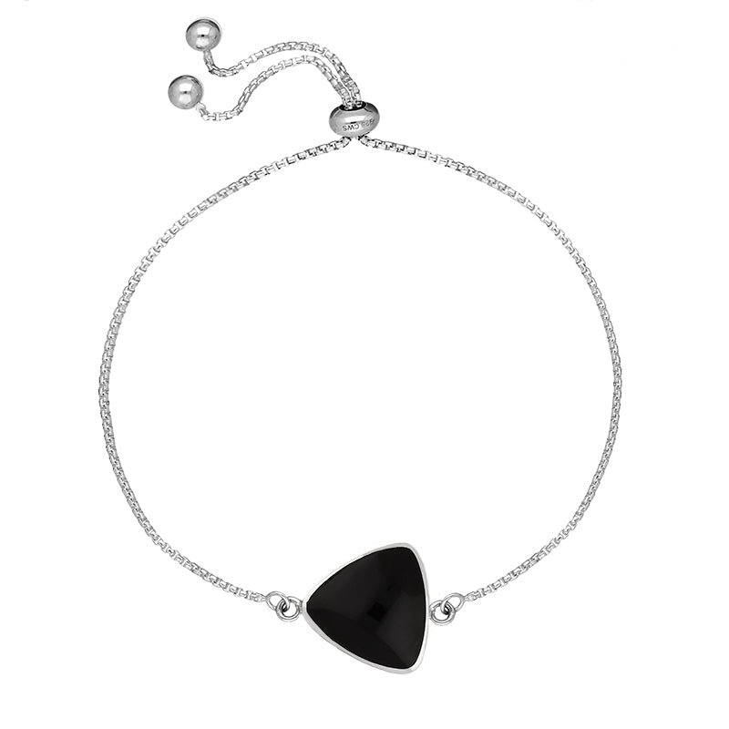 Sterling Silver Whitby Jet Triangular Stone Adjustable Chain Bracelet