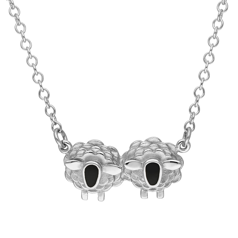 Sterling Silver Whitby Jet Two Sheep Necklace - Silver
