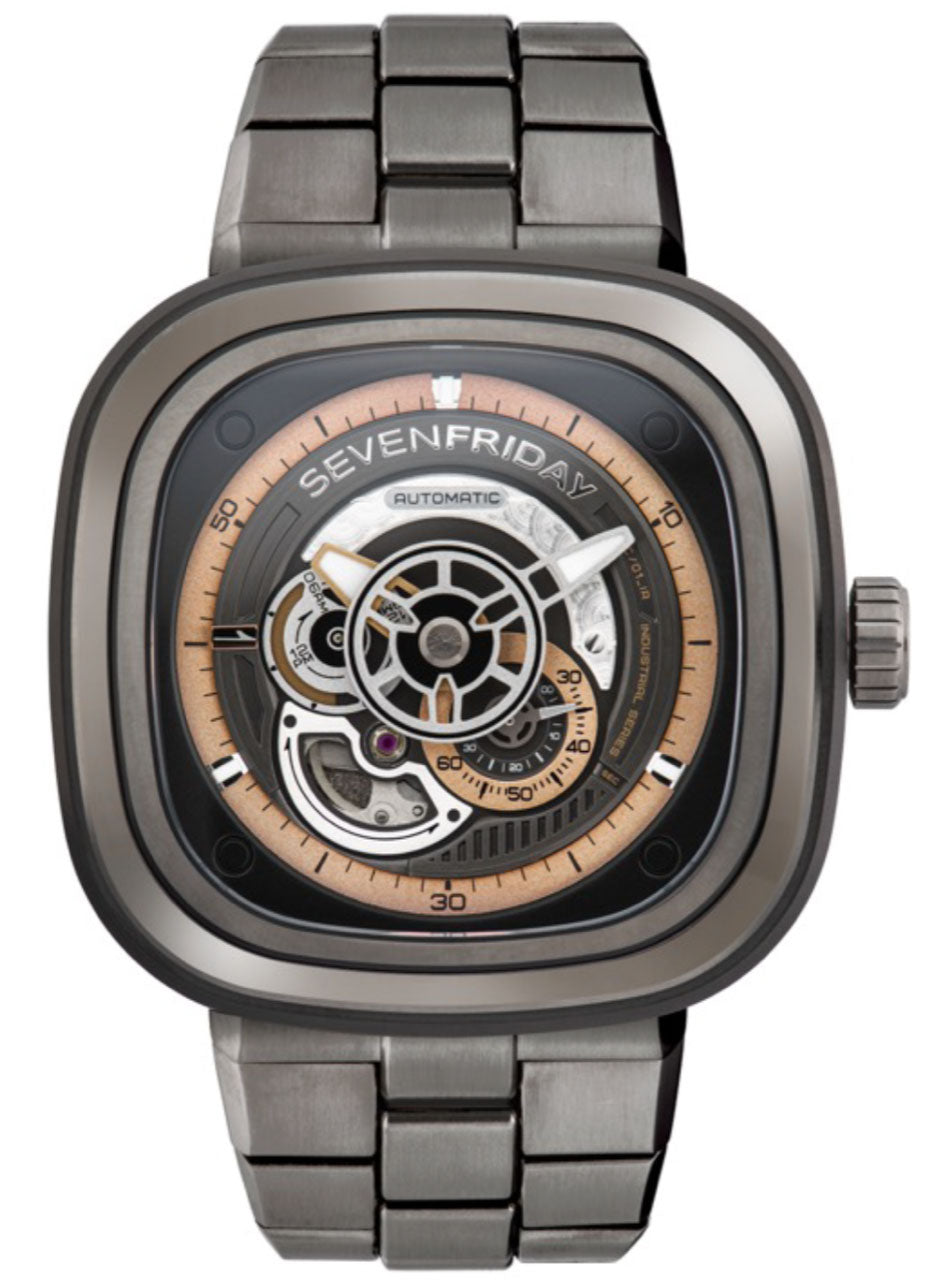 SevenFriday Watch P2C/01/M Gunmetal PVD Bracelet - Black