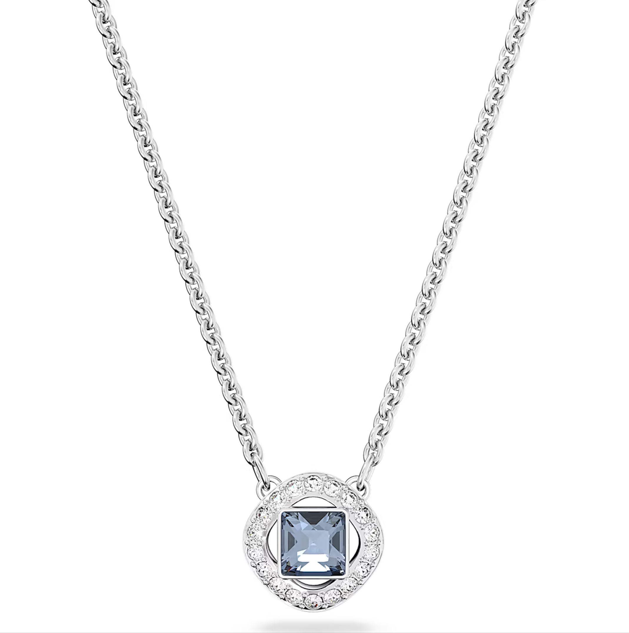 Swarovski Angelic Rhodium Plated Square Cut Blue Crystal Necklace - Silver