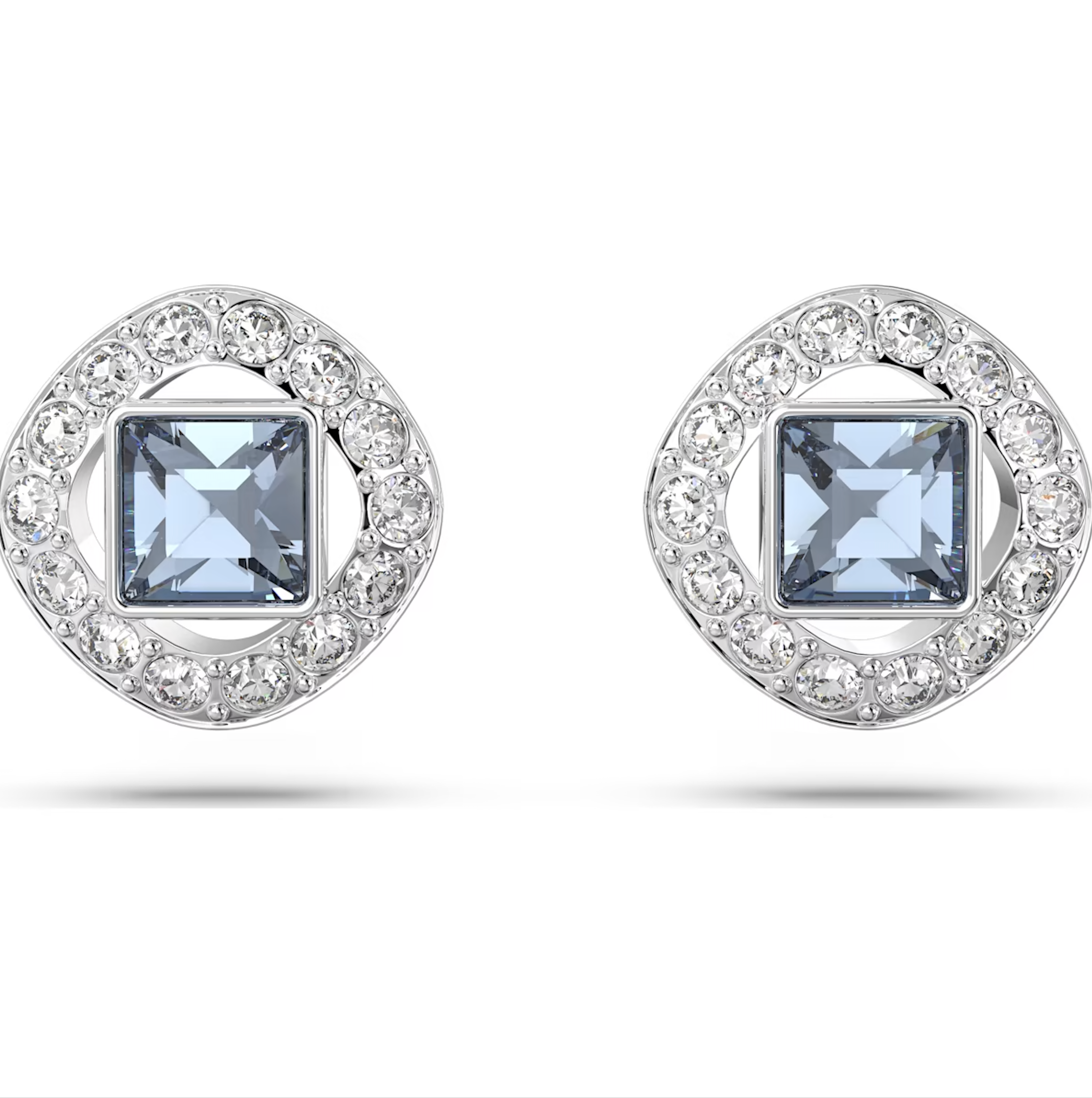 Swarovski Angelic Rhodium Plated Square Cut Blue Crystal Stud Earrings - Silver