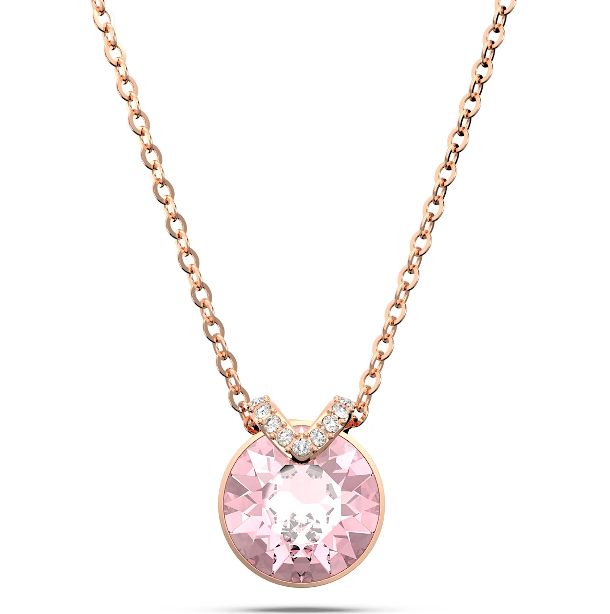 Swarovski Bella Rose Gold Tone Plated V Pink Crystal Necklace - Gold