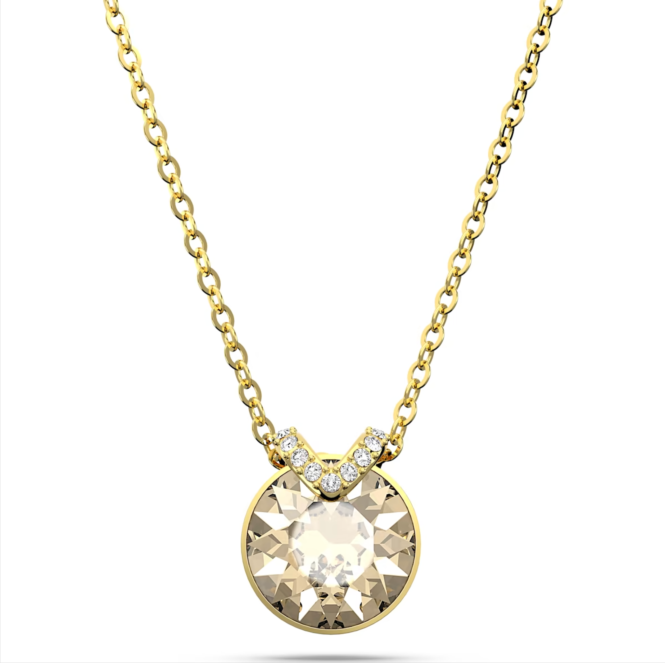 Swarovski Bella Yellow Gold Tone Plated V Clear Crystal Necklace - Gold