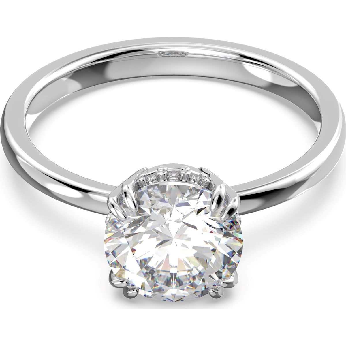 Swarovski Constella Rhodium Plated White Crystal Princess Cut Cocktail Ring Size 50 - Silver