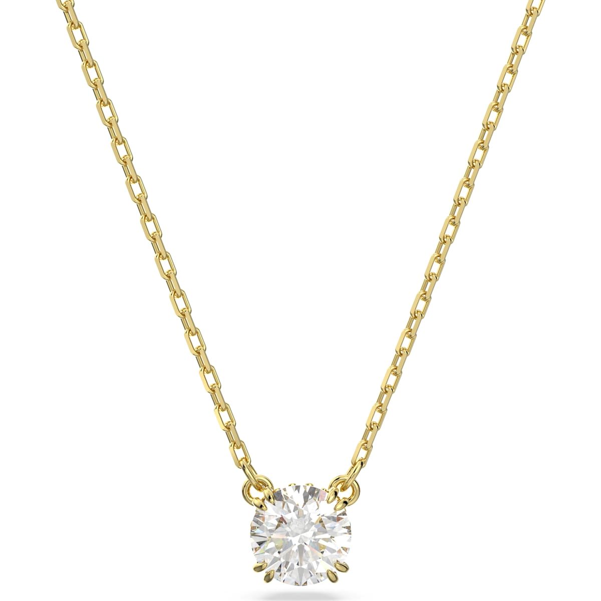 Swarovski Constella Yellow Gold Tone Plated White Crystal Round Cut Pendant - Silver