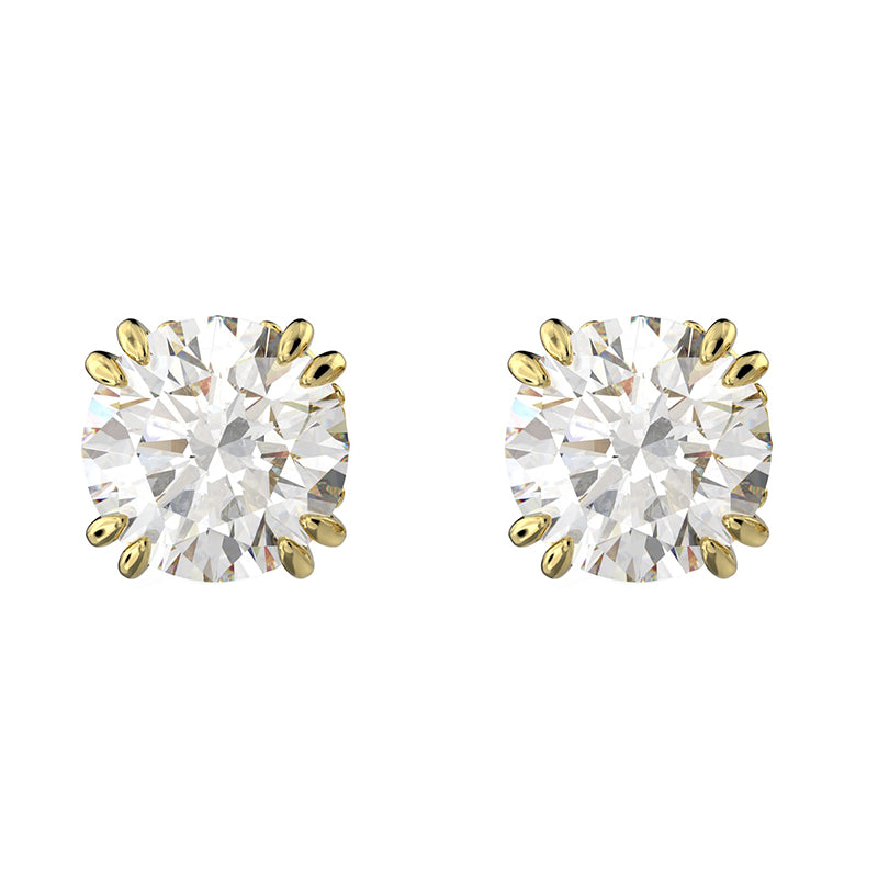 Swarovski Constella Yellow Gold Tone Plated White Crystal Round Cut Stud Earrings - Gold