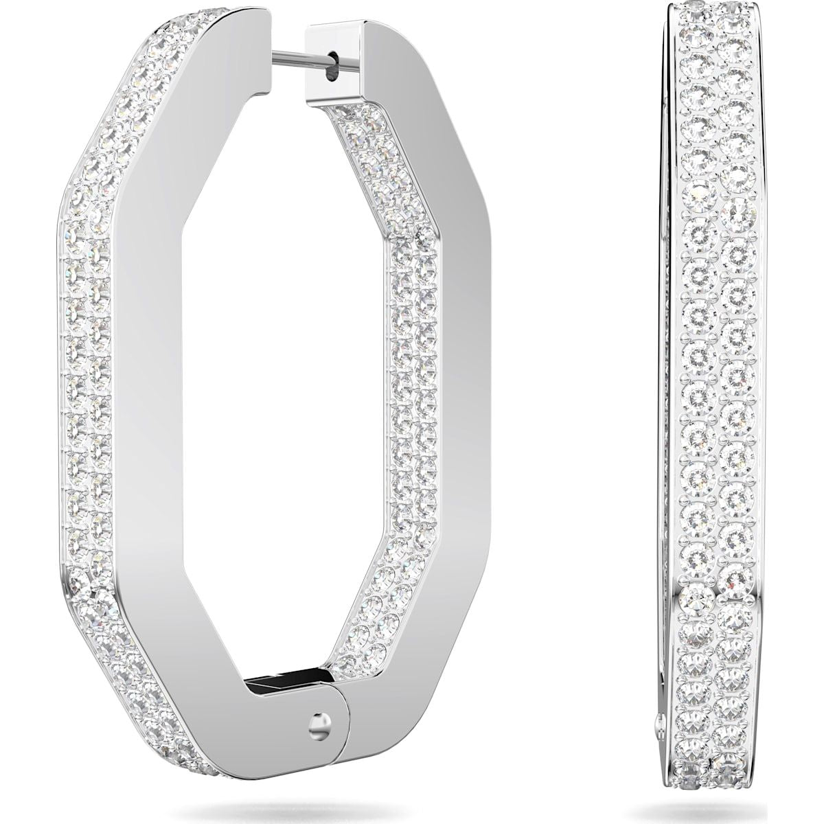 Swarovski Dextera Rhodium Plated White Crystal Links Hoop Earrings - Silver