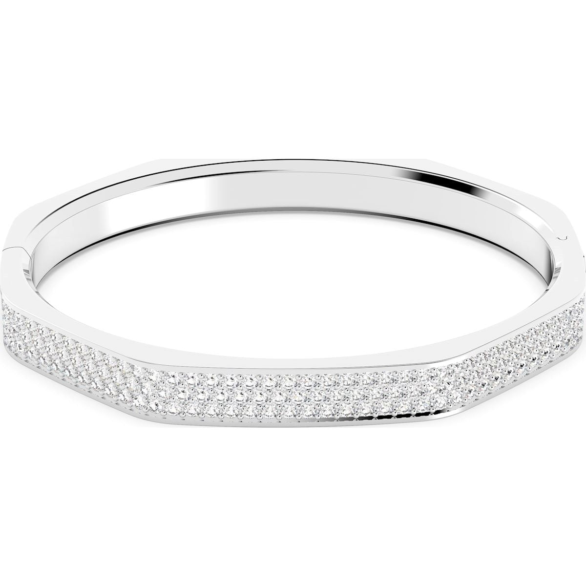 Swarovski Dextera Rhodium Plated White Crystal Octagon Cut Bangle - Silver