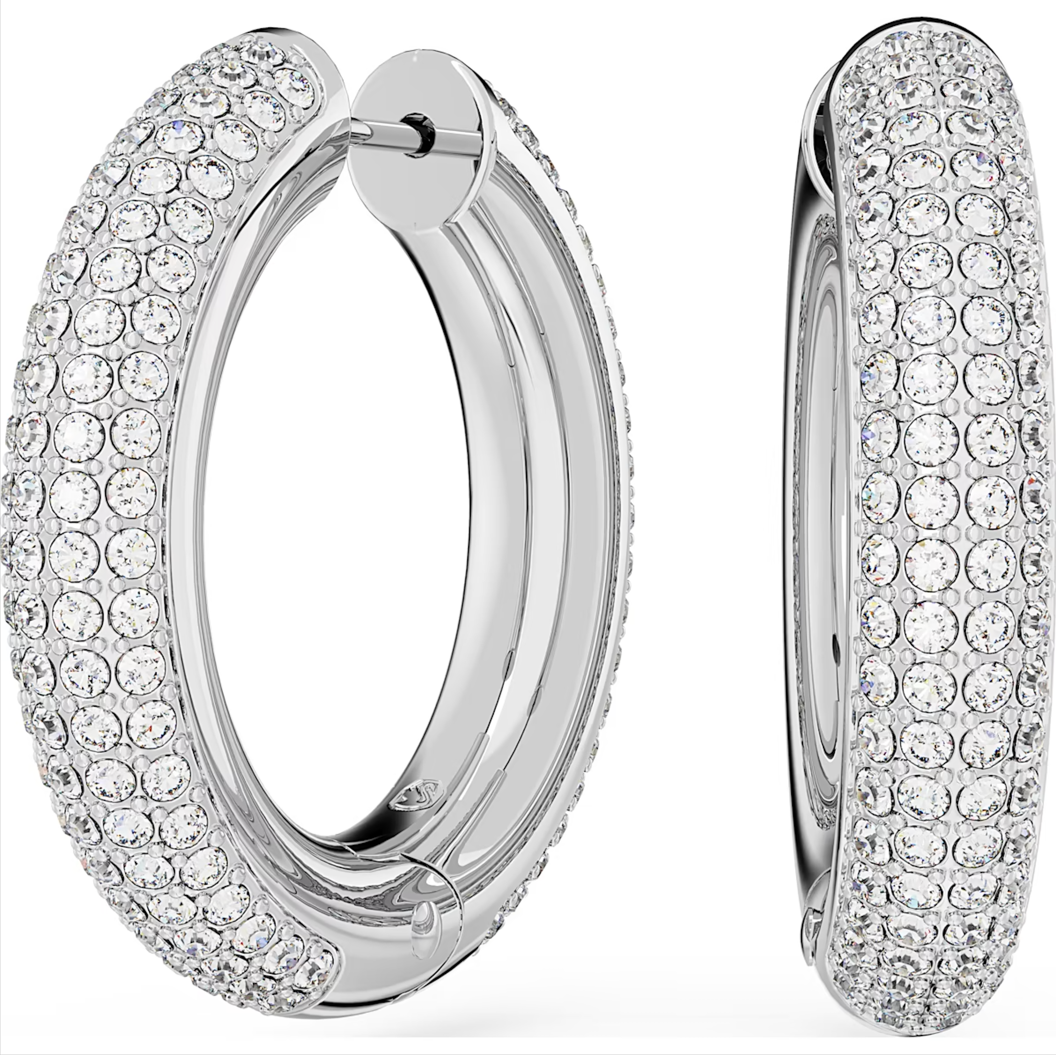 Swarovski Dextera Rhodium Plated White Crystal Hoop Earrings - Silver