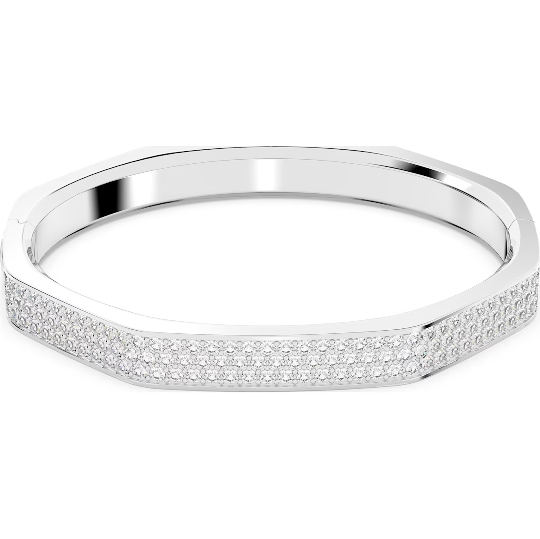 Swarovski Dextera Rhodium Plated Medium Octagon White Crystal Bangle - Silver