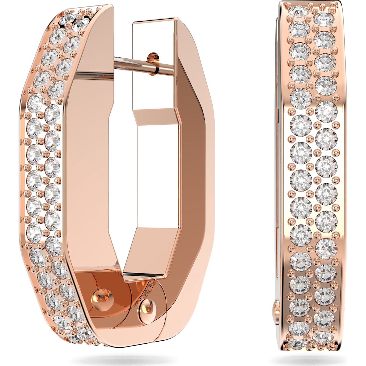 Swarovski Dextera Rose Gold Tone Plated Small White Crystal Octagon Hoop Earrings - Gold