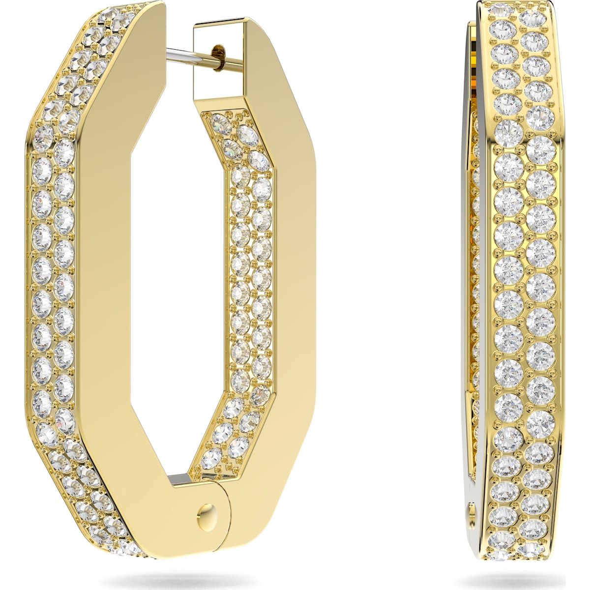 Swarovski Dextera Yellow Gold Tone Plated White Crystal Links Hoop Earrings - Gold