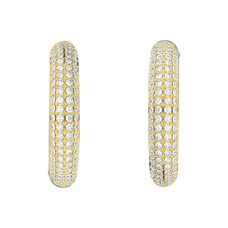 Swarovski Dextera Gold Tone Plated White Crystal Medium Hoop Earrings - Silver