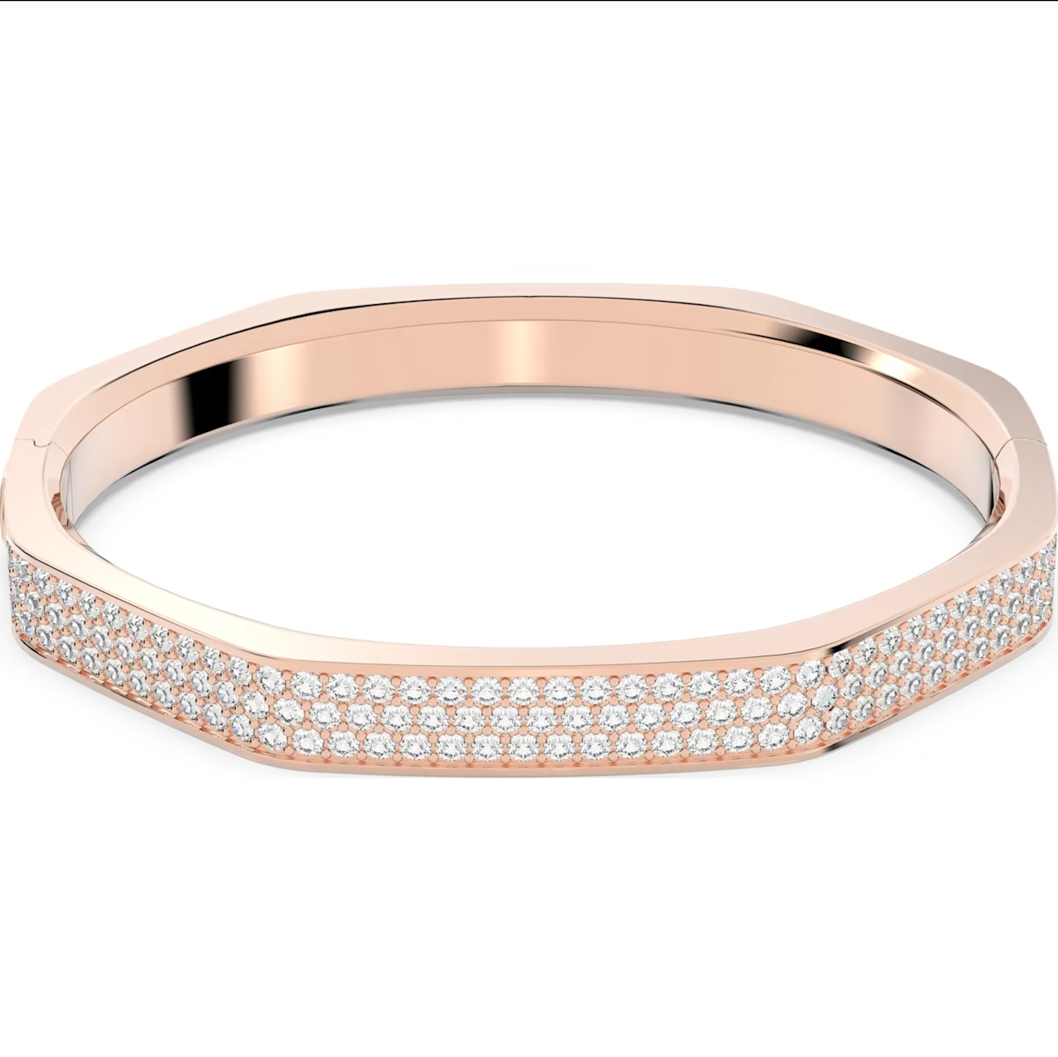 Swarovski Dextera Rose Gold Tone Plated Medium Octagon White Crystal Bangle - Gold