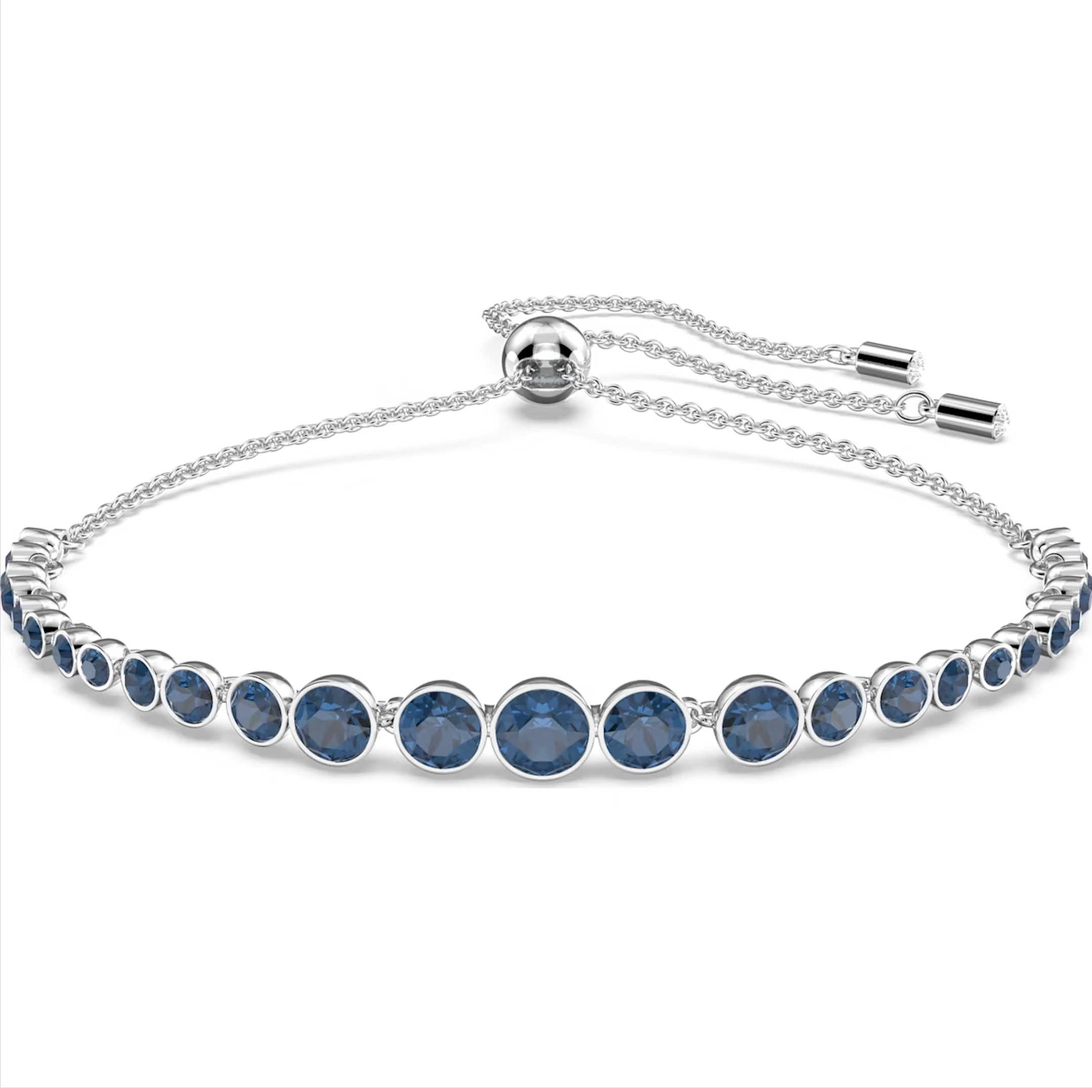 Swarovski Emily Rhodium Plated Round Blue Crystal Bracelet - Silver