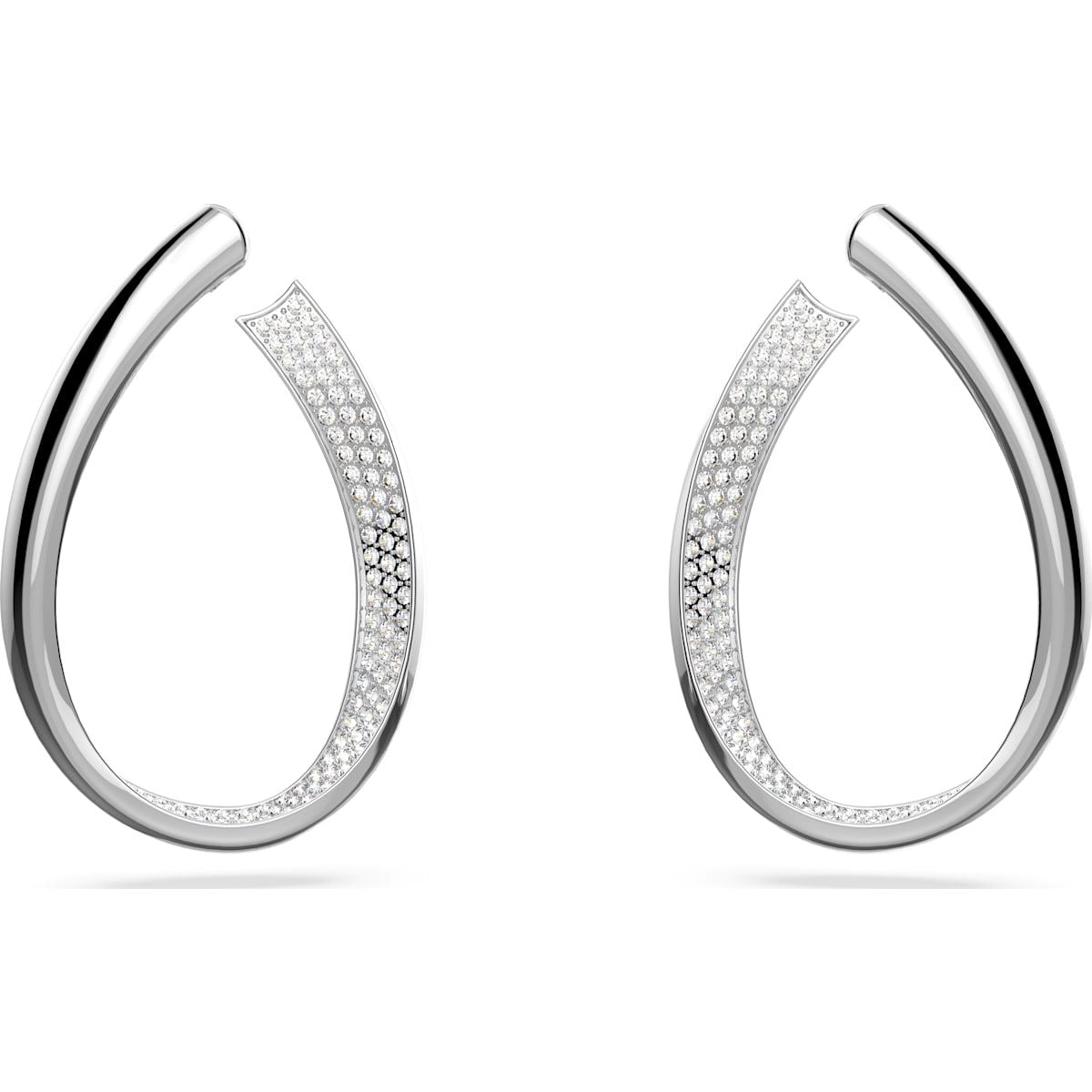 Swarovski Exist Rhodium Plated Medium White Crystal Hoop Earrings - Silver