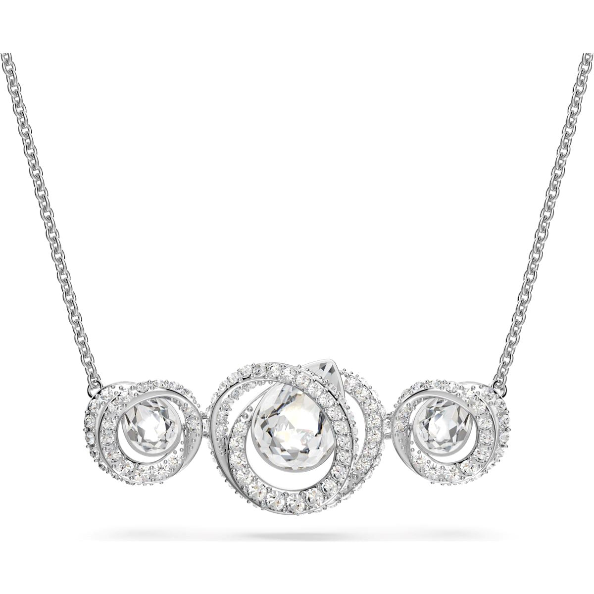 Swarovski Generation Rhodium Plated White Crystal Tri Spiral Pendant - Silver