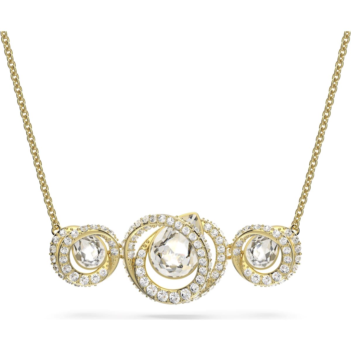 Swarovski Generation Yellow Gold Tone Plated White Crystal Tri Spiral Pendant - Gold