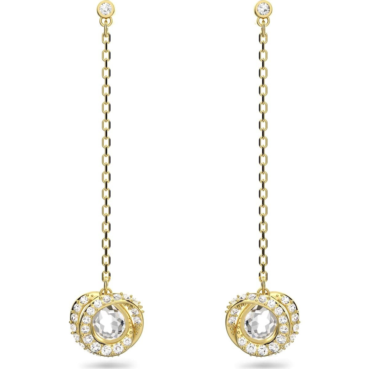 Swarovski Generation Yellow Gold Tone Plated Long White Crystal Drop Earrings - Gold