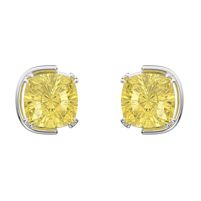 Swarovski Harmonia Rhodium Plated Yellow Crystal Cushion Cut Stud Earrings - Silver