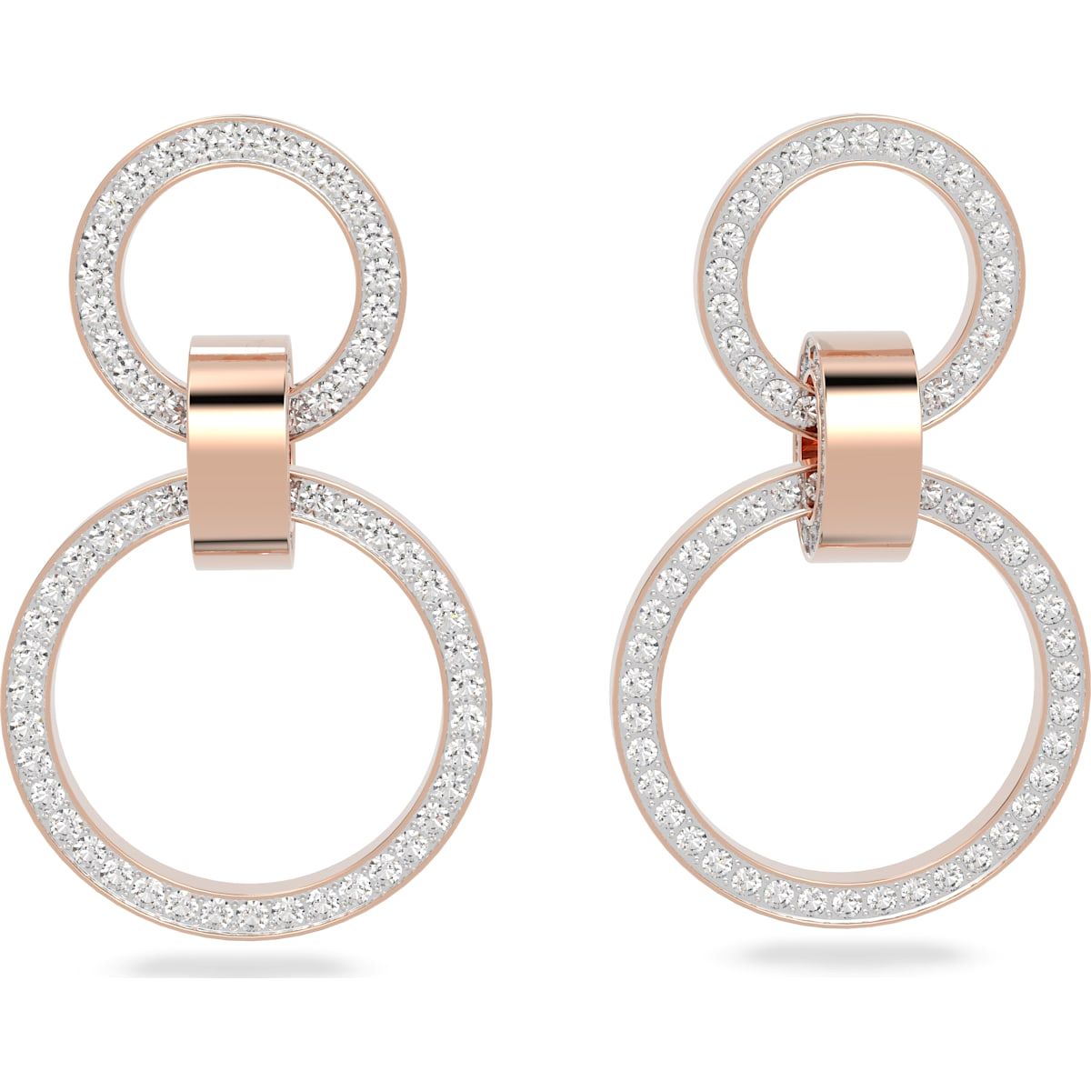 Swarovski Hollow Rose Gold Tone Plated White Crystal Hoop Earrings - Gold
