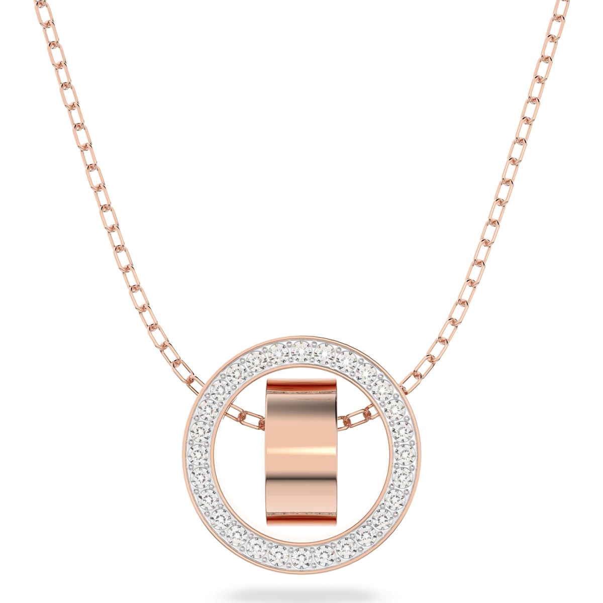 Swarovski Hollow Rose Gold Tone Plated Small White Crystal Circle Pendant - Gold