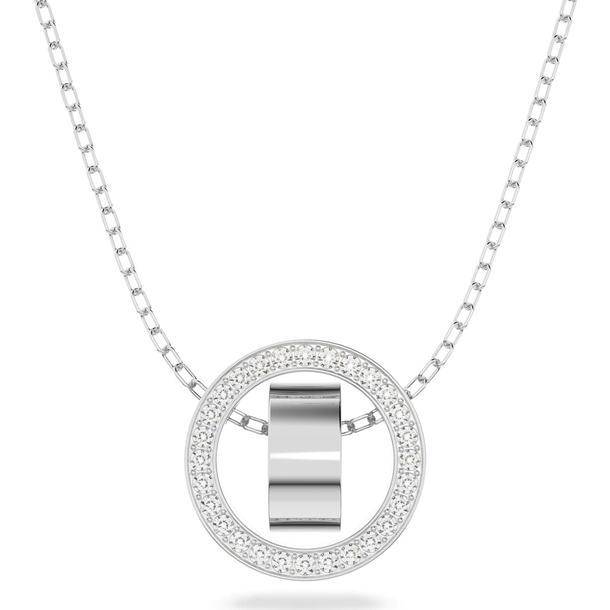 Swarovski Hollow Rhodium Plated White Crystal Circle Pendant - Silver
