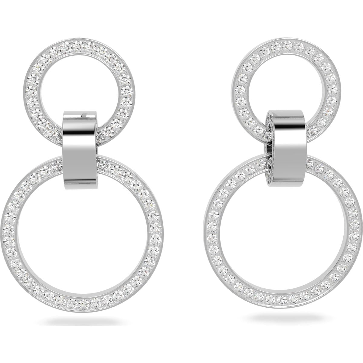 Swarovski Hollow Rhodium Plated White Crystal Hoop Earrings - Silver