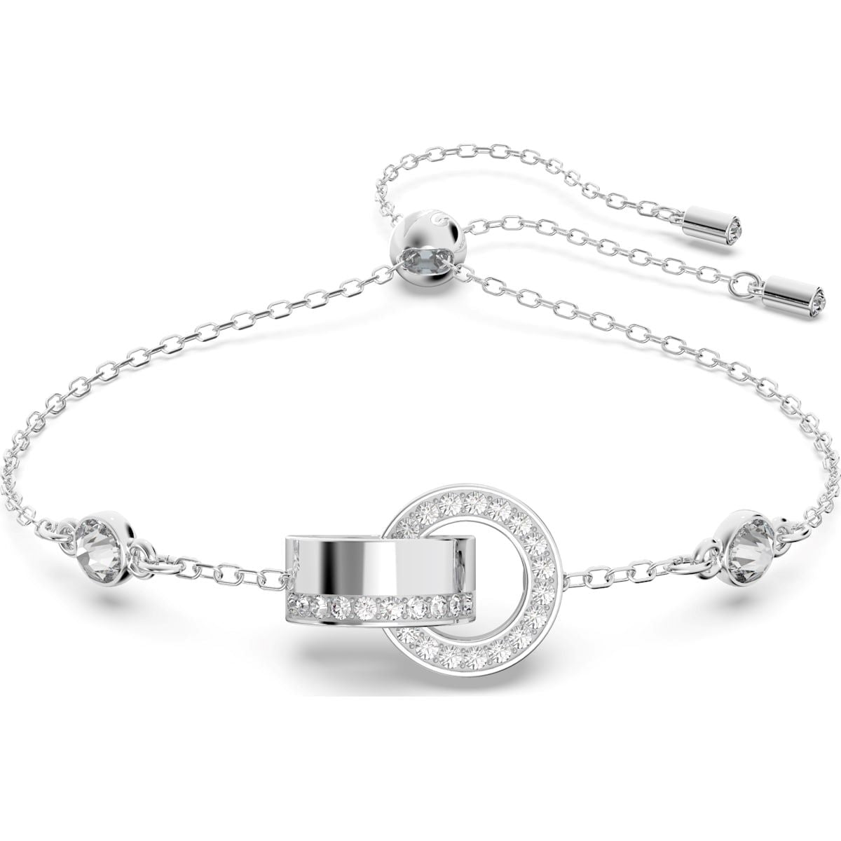 Swarovski Hollow Rhodium Plated White Crystal Intertwined Bracelet - Silver