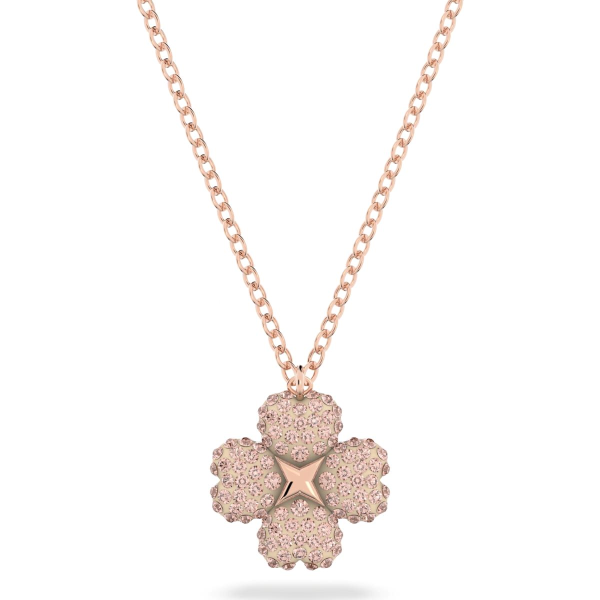 Swarovski Latisha Rose Gold Tone Plated Pink Crystal Flower Pendant D - Gold