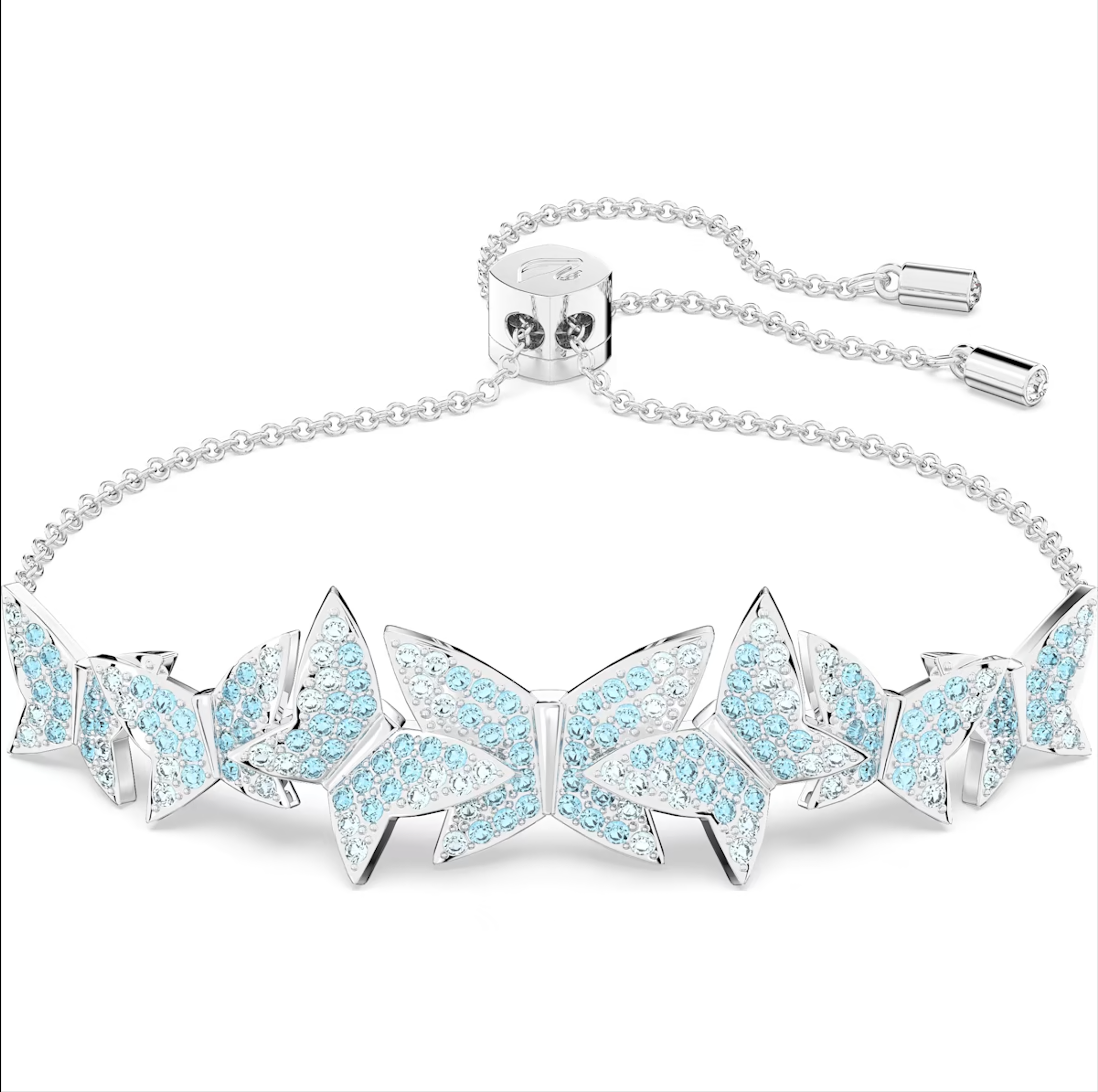Swarovski Lilia Rhodium Plated Butterfly Blue Crystal Bracelet - Silver