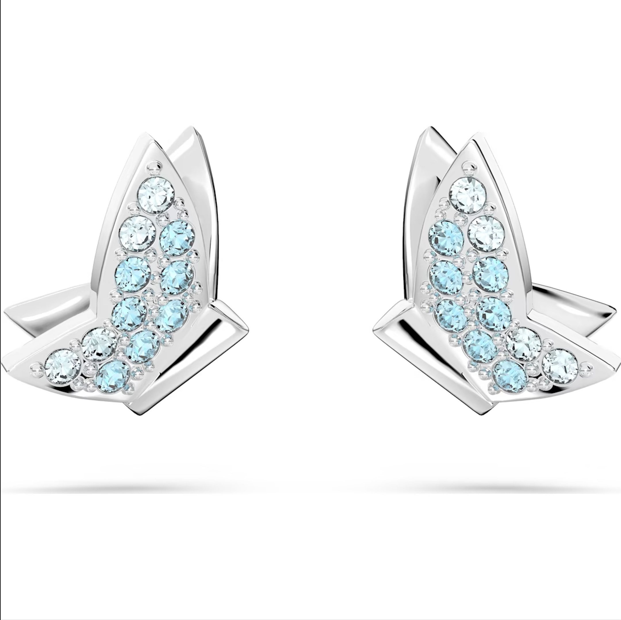 Swarovski Lilia Rhodium Plated Butterfly Blue Crystal Stud Earrings - Silver
