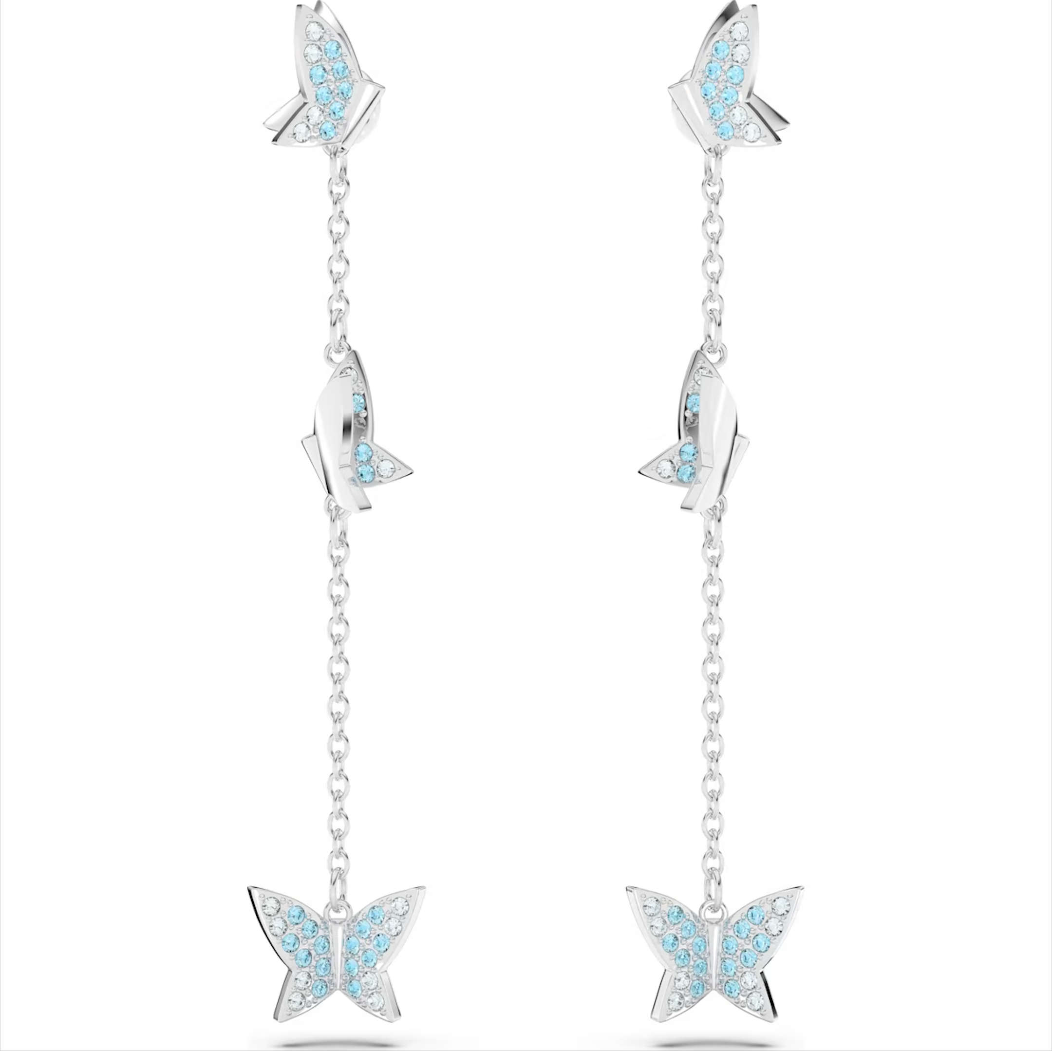 Swarovski Lilia Rhodium Plated Butterfly Blue Crystal Drop Earrings - Silver