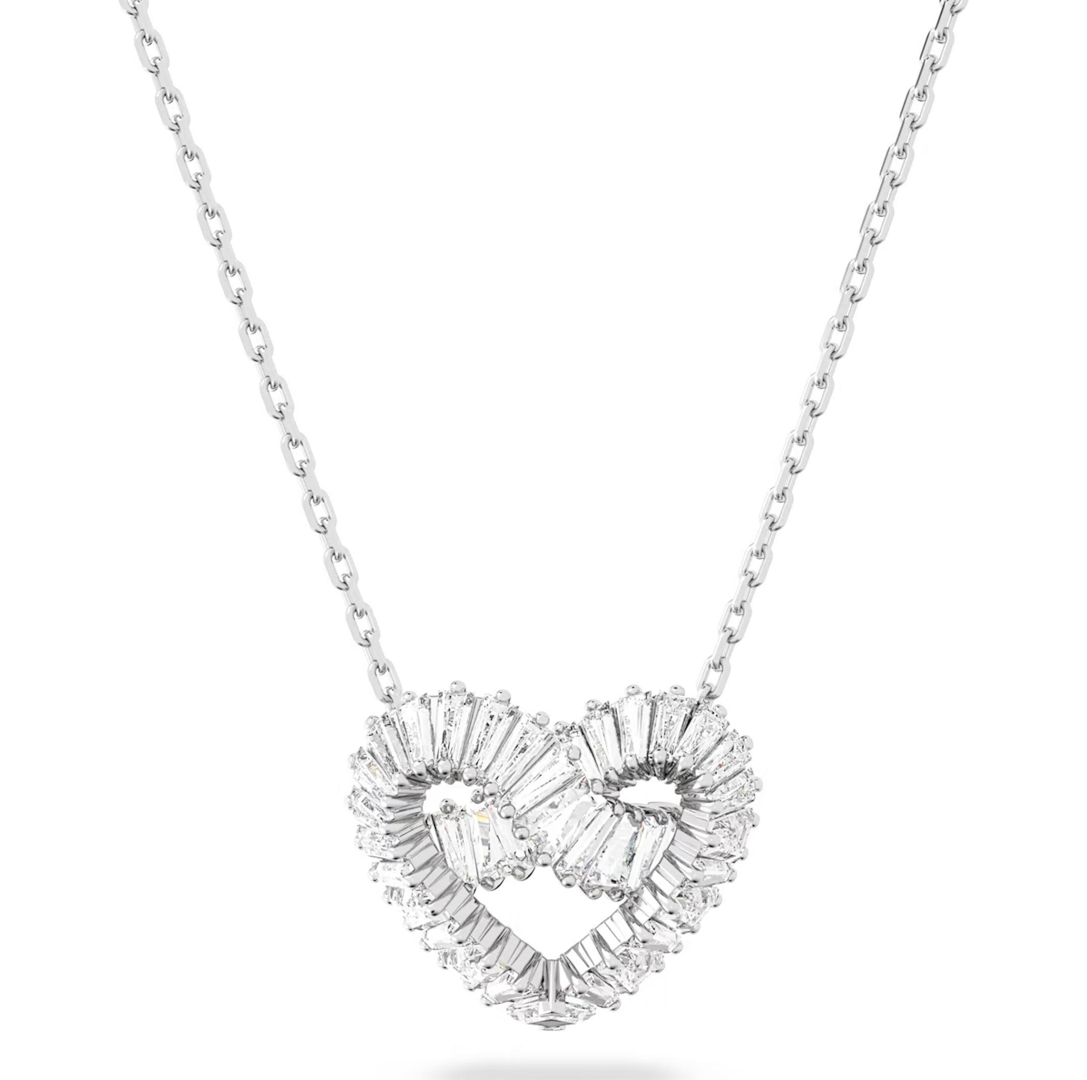 Swarovski Matrix Rhodium Plated Heart White Crystal Necklace - Silver