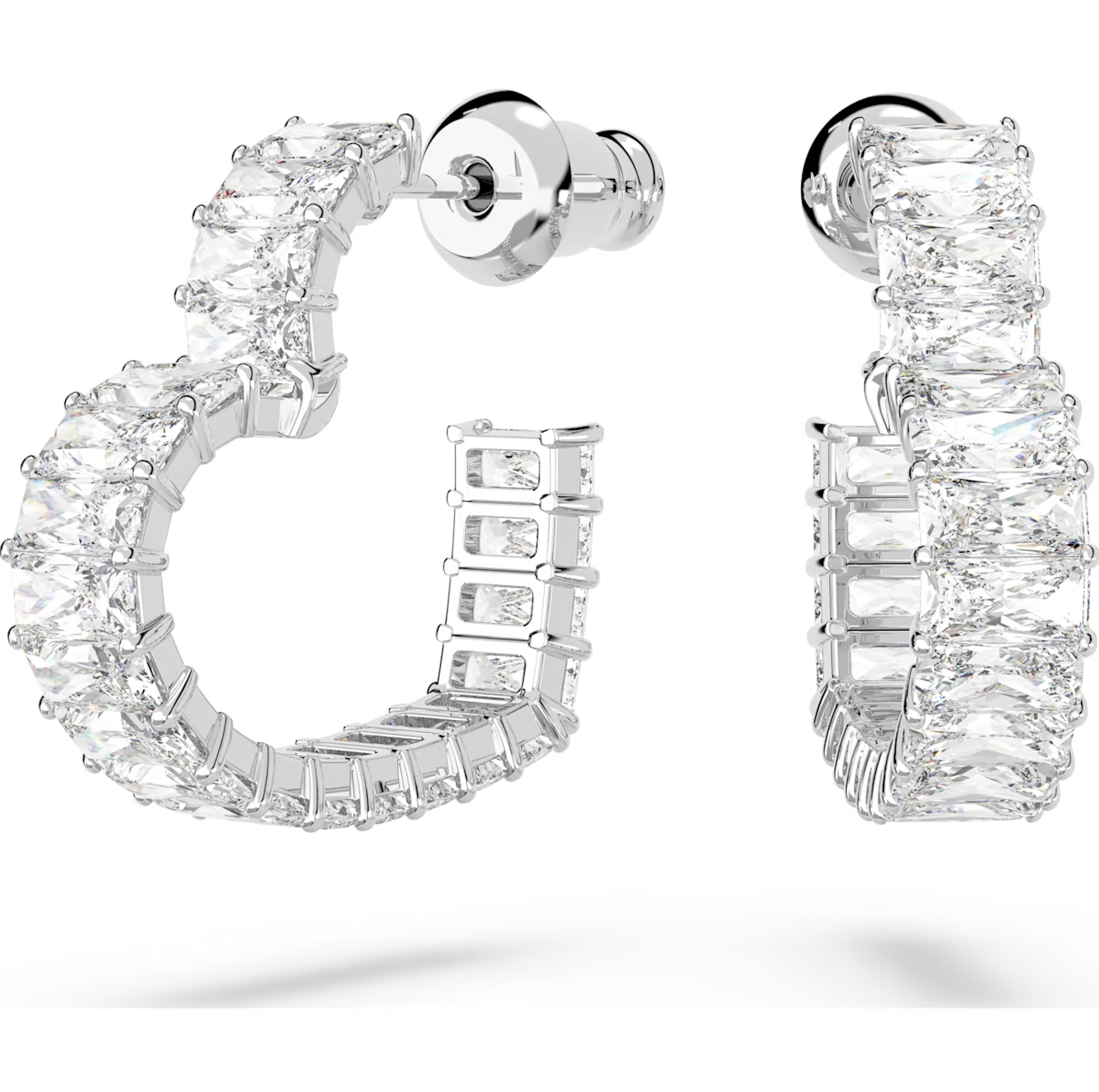 Swarovski Matrix Rhodium Plated Heart White Crystal Hoop Earrings - Silver