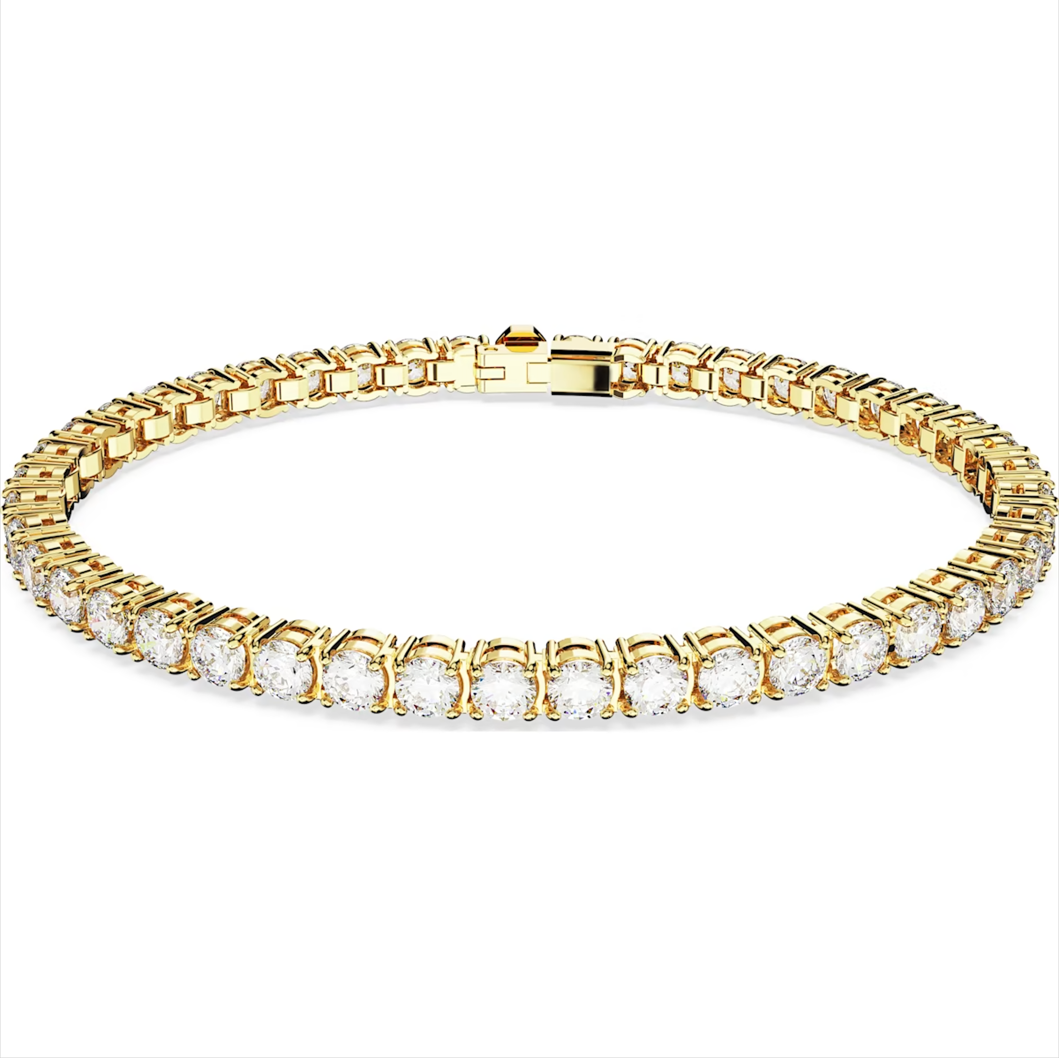Swarovski Matrix Yellow Gold Tone Plated Round White Crystal Tennis Bracelet - Gold