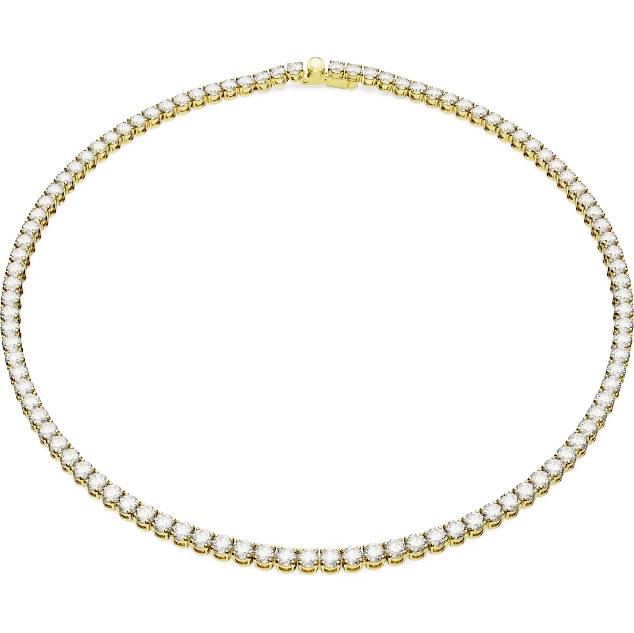Swarovski Matrix Yellow Gold Tone Plated Round White Crystal Tennis Necklace - Gold