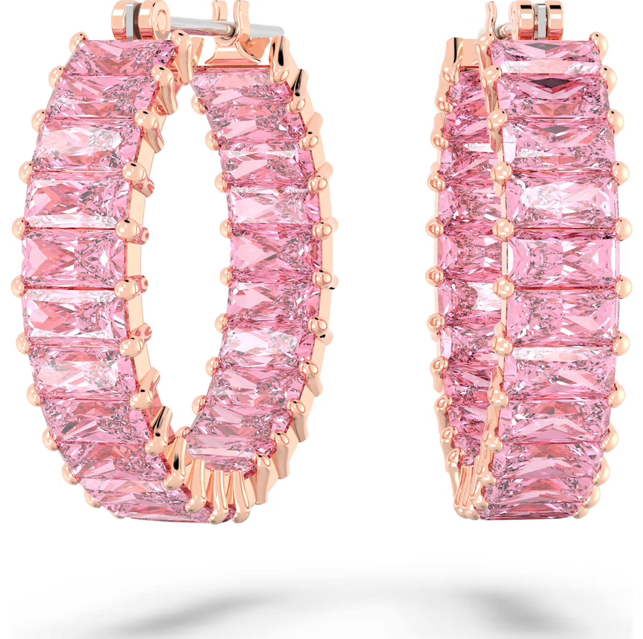 Swarovski Matrix Rhodium Plated Pink Crystal Hoop Earrings - Silver