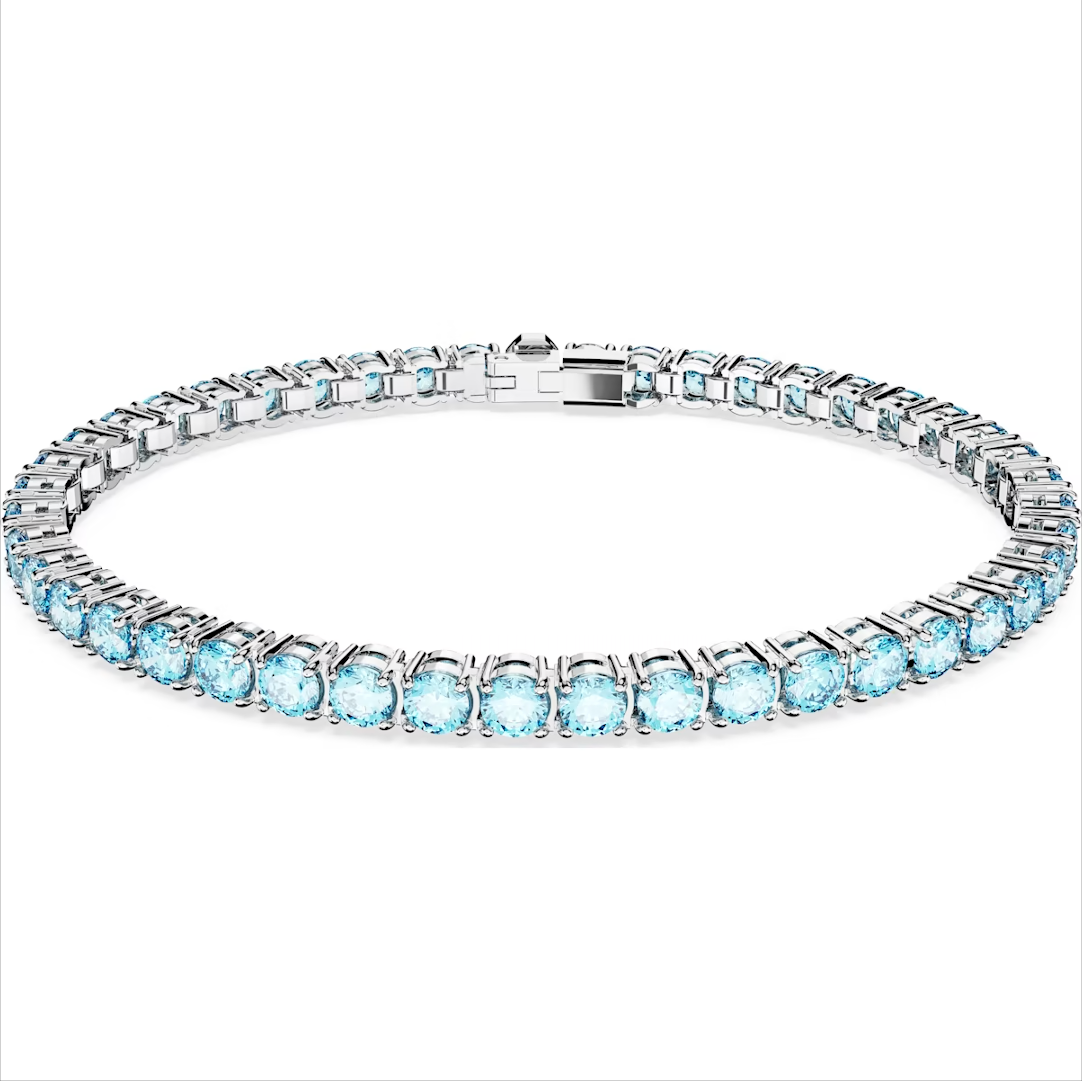 Swarovski Matrix Rhodium Plated Round Blue Crystal Tennis Bracelet - Silver