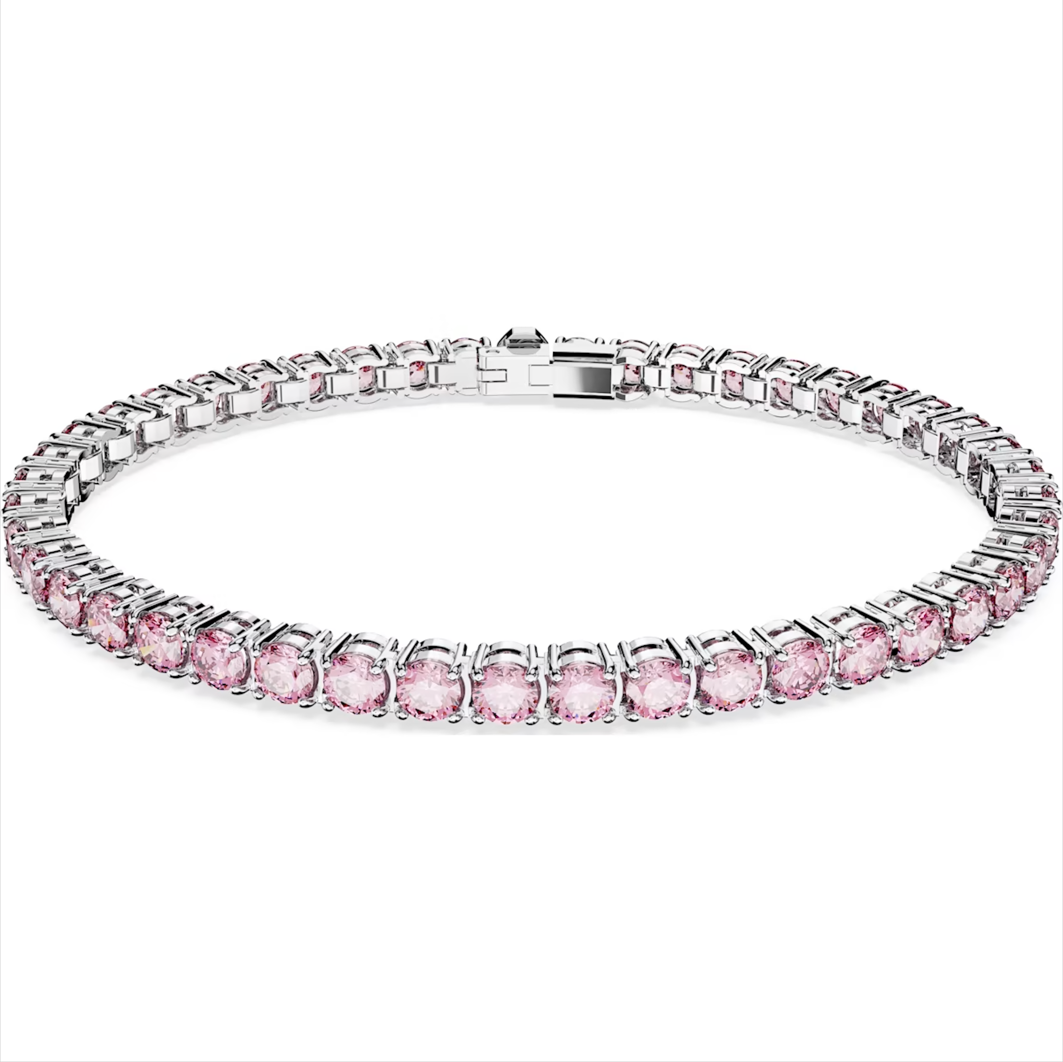 Swarovski Matrix Rhodium Plated Round Pink Crystal Tennis Bracelet - Silver
