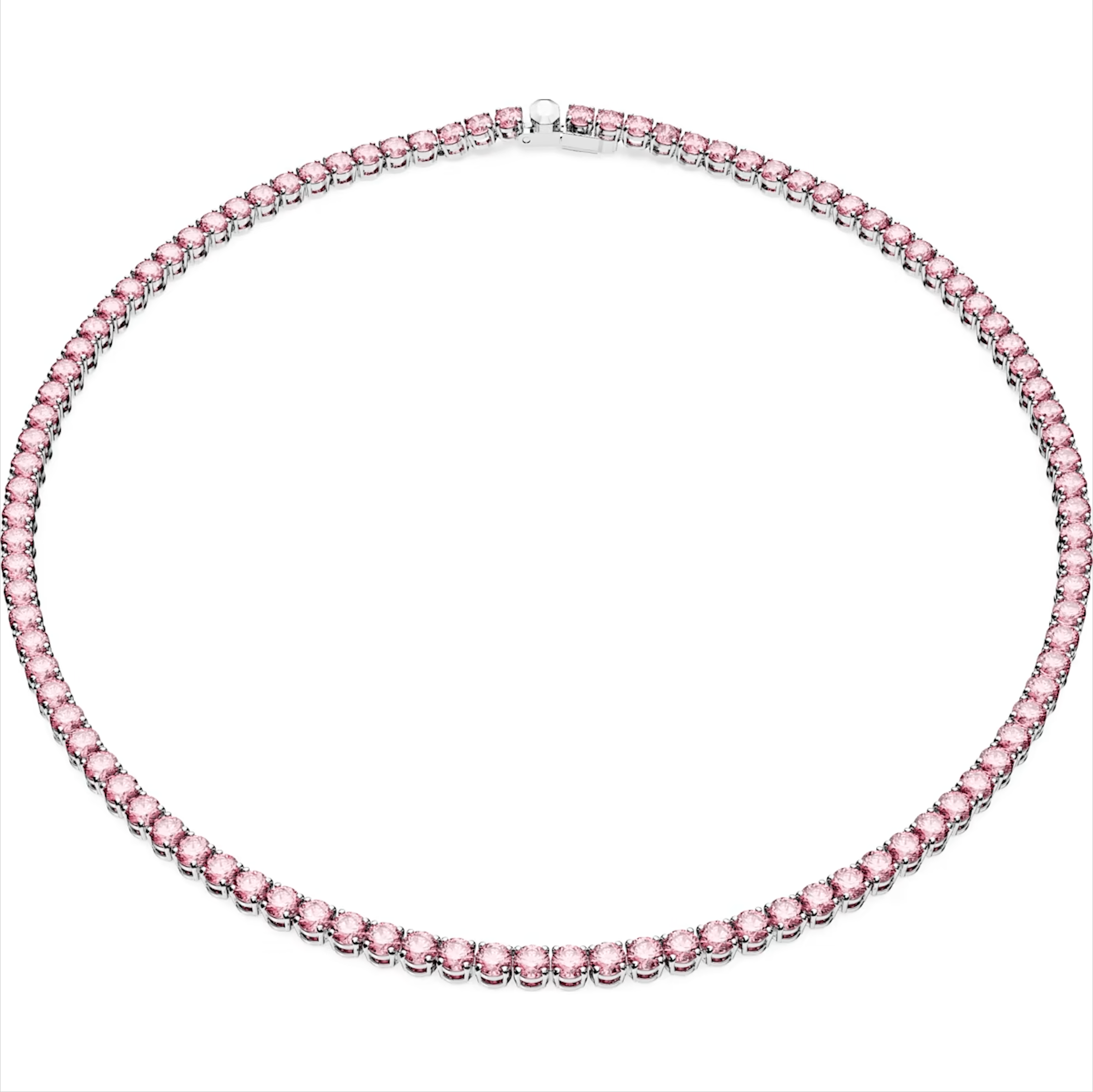 Swarovski Matrix Rhodium Plated Round Pink Crystal Tennis Necklace - Silver