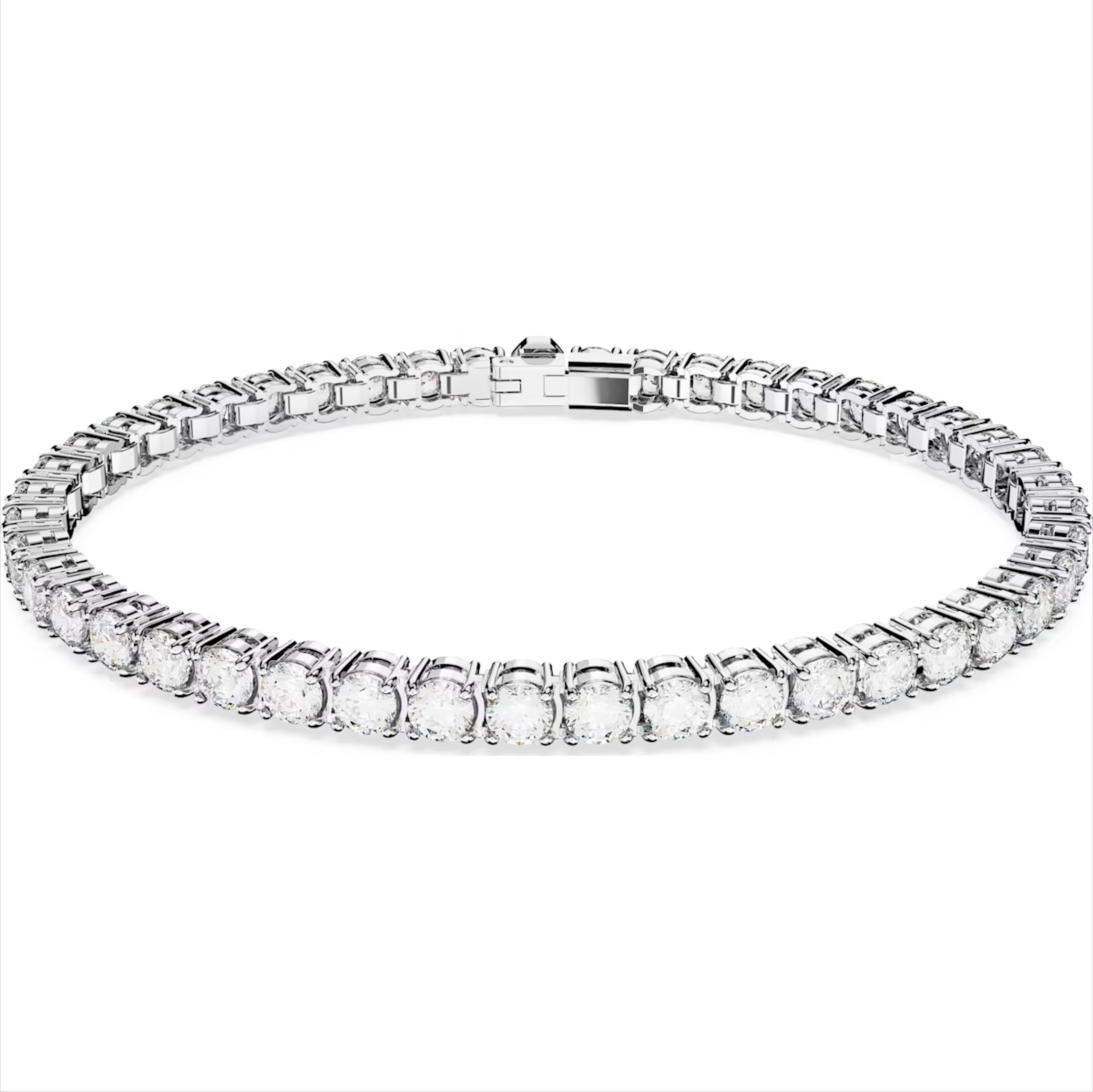 Swarovski Matrix Rhodium Plated Round White Crystal Tennis Bracelet - Silver